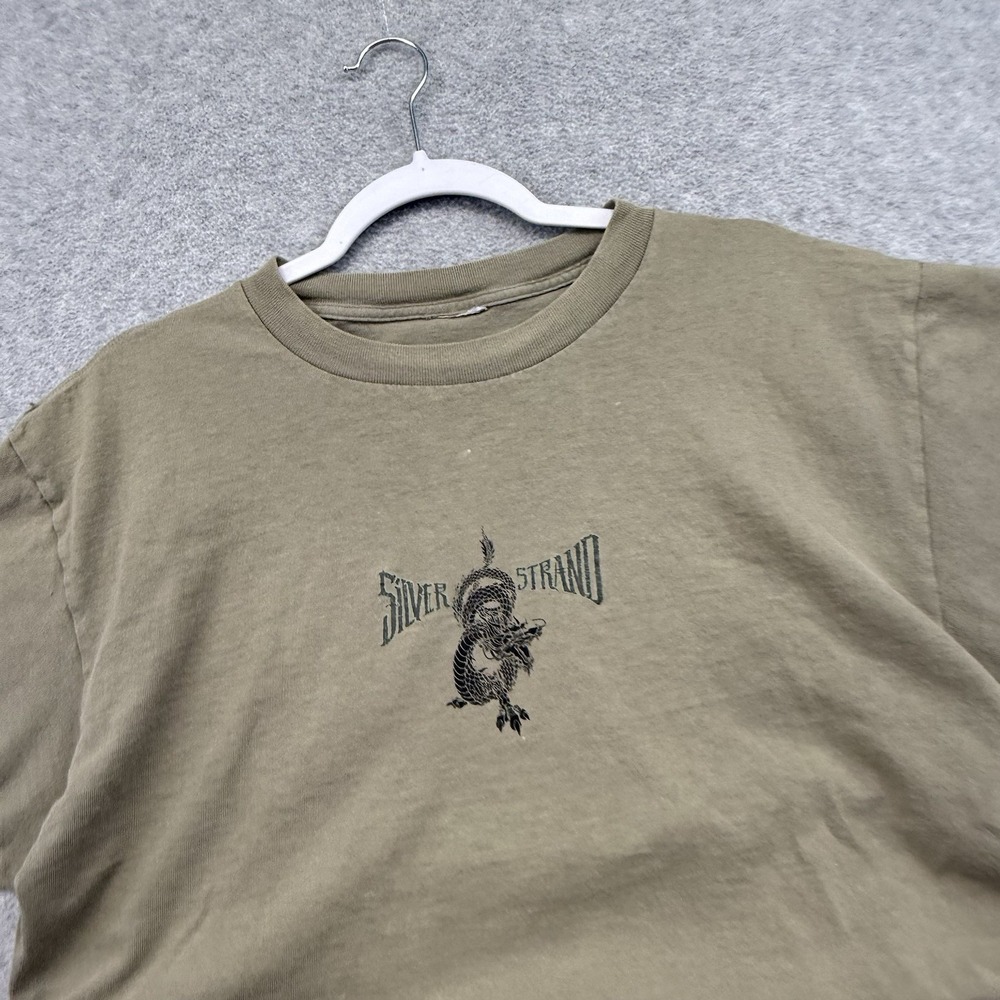 Vintage Y2K Tribal Dragon T Shirt Men's Brown Mallgoth Skate Style Silver Strand
